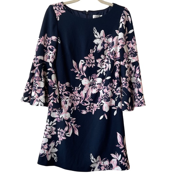Eliza J Navy Floral Bell Sleeve Dress - Picture 4 of 5
